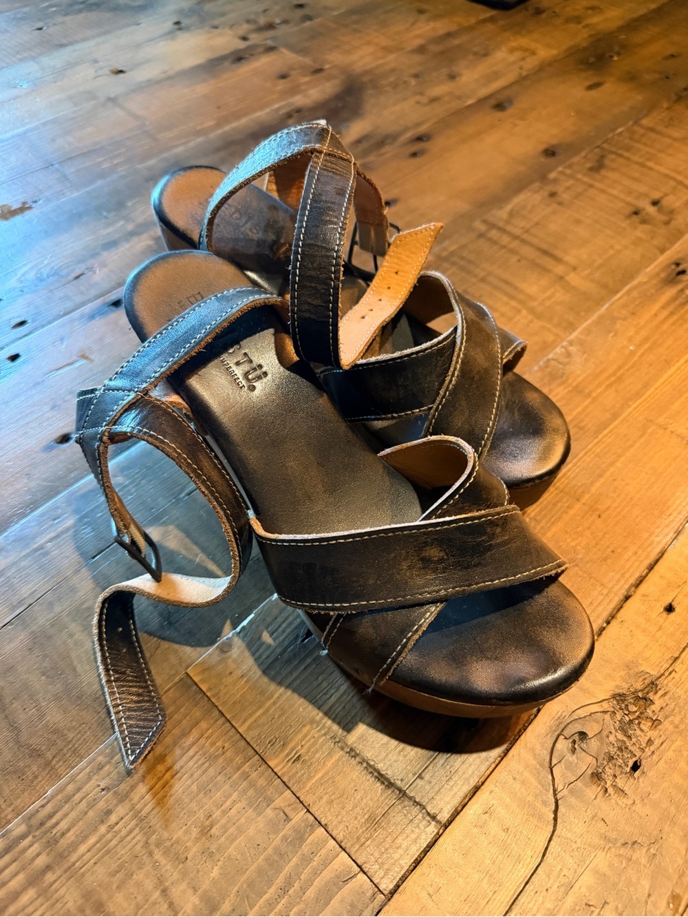 BED|STU Black Leather Kalah platform Sandals